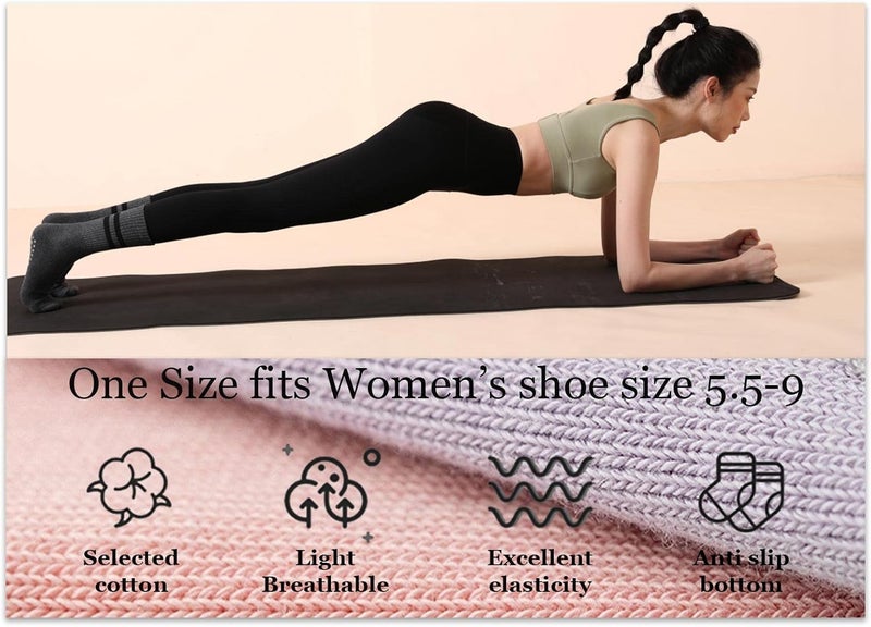 Flydo Store Pilates Grippy Socks with Grips for Women Yoga Non Slip Long Socks for Pure Barre, Ballet,Dance Workout 2-5 Pack - Image 5